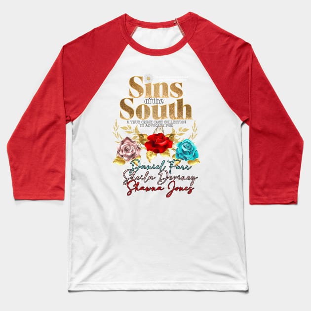 Tri-Color Sins of the South Design Baseball T-Shirt by The Sirens Podcast Store